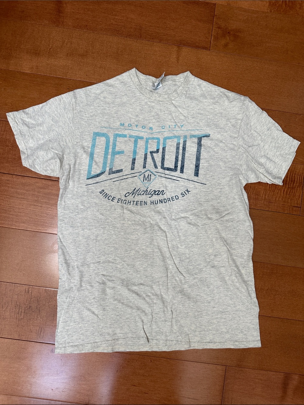 Light Gray Short-Sleeve Tee with Blue Detroit Graphic